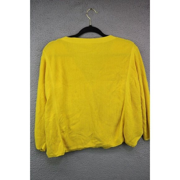 Cabi Bright Yellow Oversized Button-Up Cropped Sweater-Small-3/4 Sleeve - Picture 9 of 10